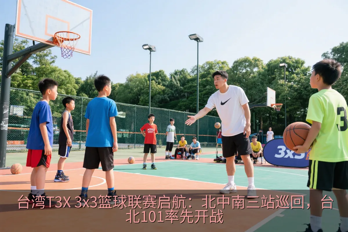 年轻篮球学员在户外篮球场参与3x3篮球训练营